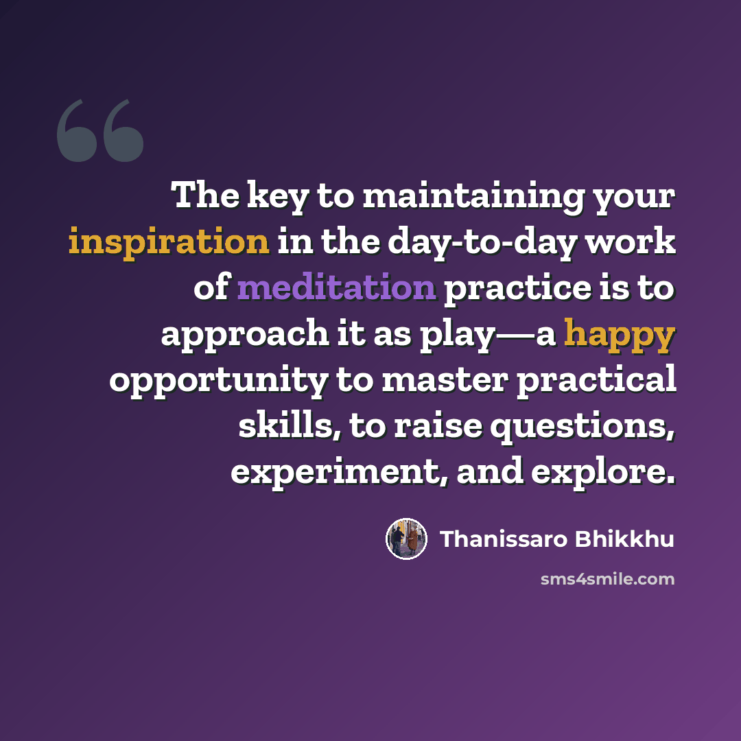 “The key to maintaining your inspiration in the day-to-day work of meditation practice is to approach it as play—a happy opportunity to master practical skills, to raise questions, experiment, and explore.” quote by Thanissaro Bhikkhu