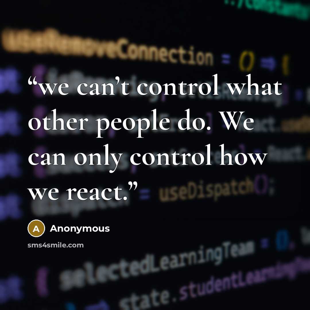 “we can’t control what other people do. We can only control how we react.” quote by Anonymous