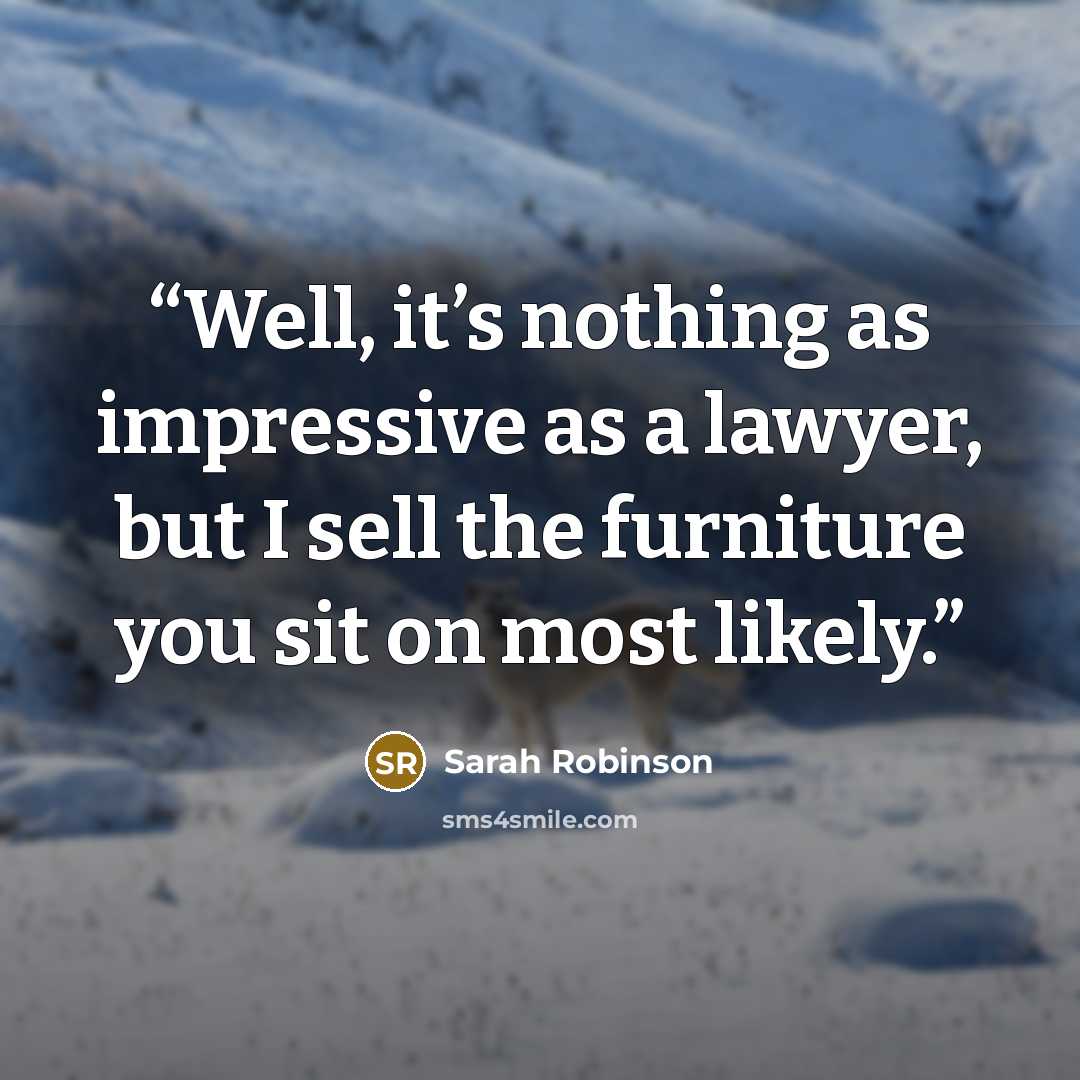 “Well, it’s nothing as impressive as a lawyer, but I sell the furniture you sit on most likely.” quote by Sarah Robinson