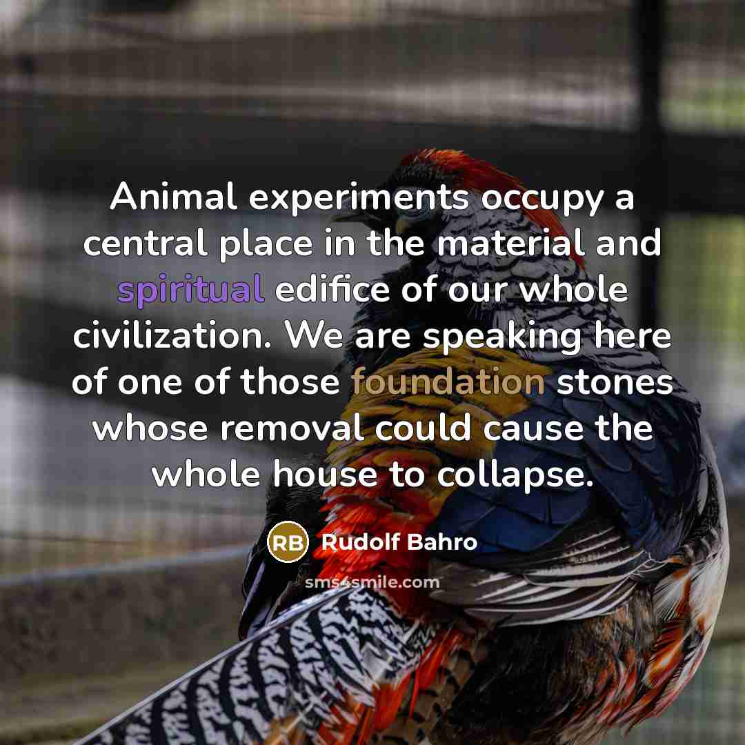 “Animal experiments occupy a central place in the material and spiritual edifice of our whole civilization. We are speaking here of one of those foundation stones whose removal could cause the whole house to collapse.” quote by Rudolf Bahro