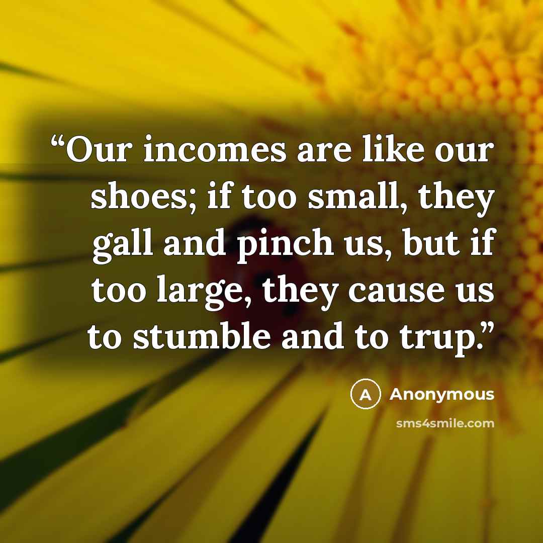 “Our incomes are like our shoes; if too small, they gall and pinch us, but if too large, they cause us to stumble and to trup.” quote by Anonymous