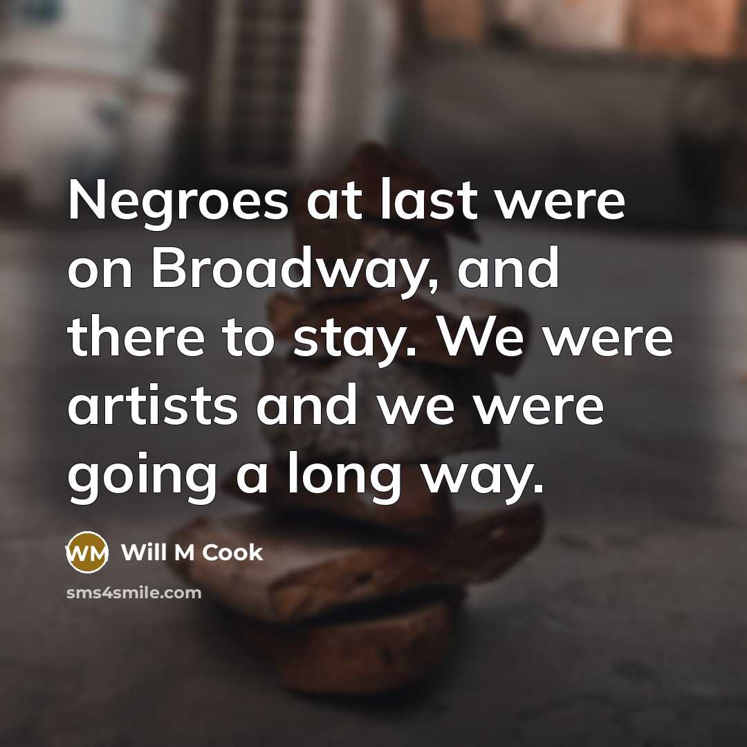“Negroes at last were on Broadway, and there to stay. We were artists and we were going a long way.” quote by Will M Cook