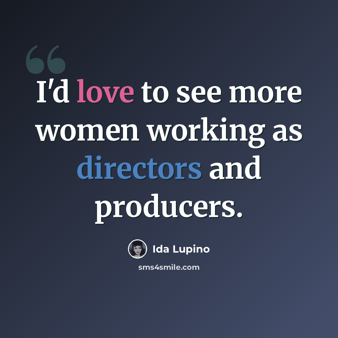 “I'd love to see more women working as directors and producers.” quote by Ida Lupino