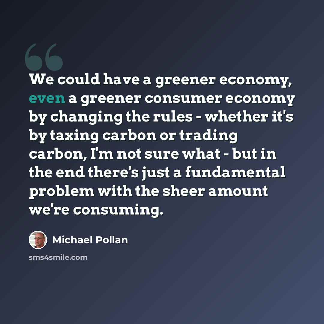 “We could have a greener economy, even a greener consumer economy by changing the rules - whether it's by taxing carbon or trading carbon, I'm not sure what - but in the end there's just a fundamental problem with the sheer amount we're consuming.” quote by Michael Pollan
