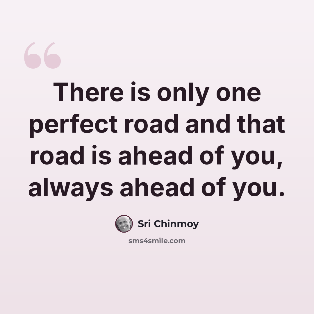 “There is only one perfect road and that road is ahead of you, always ahead of you.” quote by Sri Chinmoy