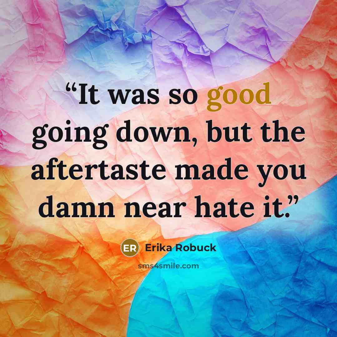 “It was so good going down, but the aftertaste made you damn near hate it.” quote by Erika Robuck