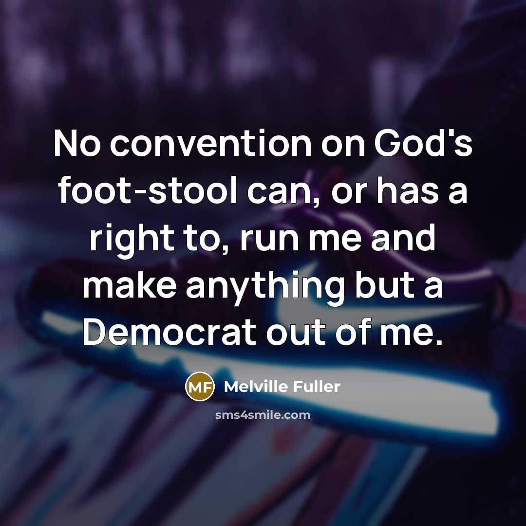 “No convention on God's foot-stool can, or has a right to, run me and make anything but a Democrat out of me.” quote by Melville Fuller