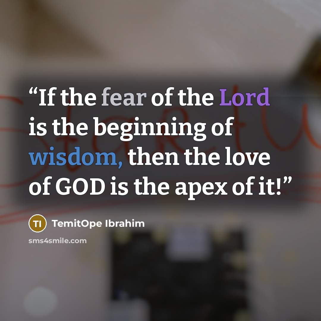 “If the fear of the Lord is the beginning of wisdom, then the love of GOD is the apex of it!” quote by TemitOpe Ibrahim
