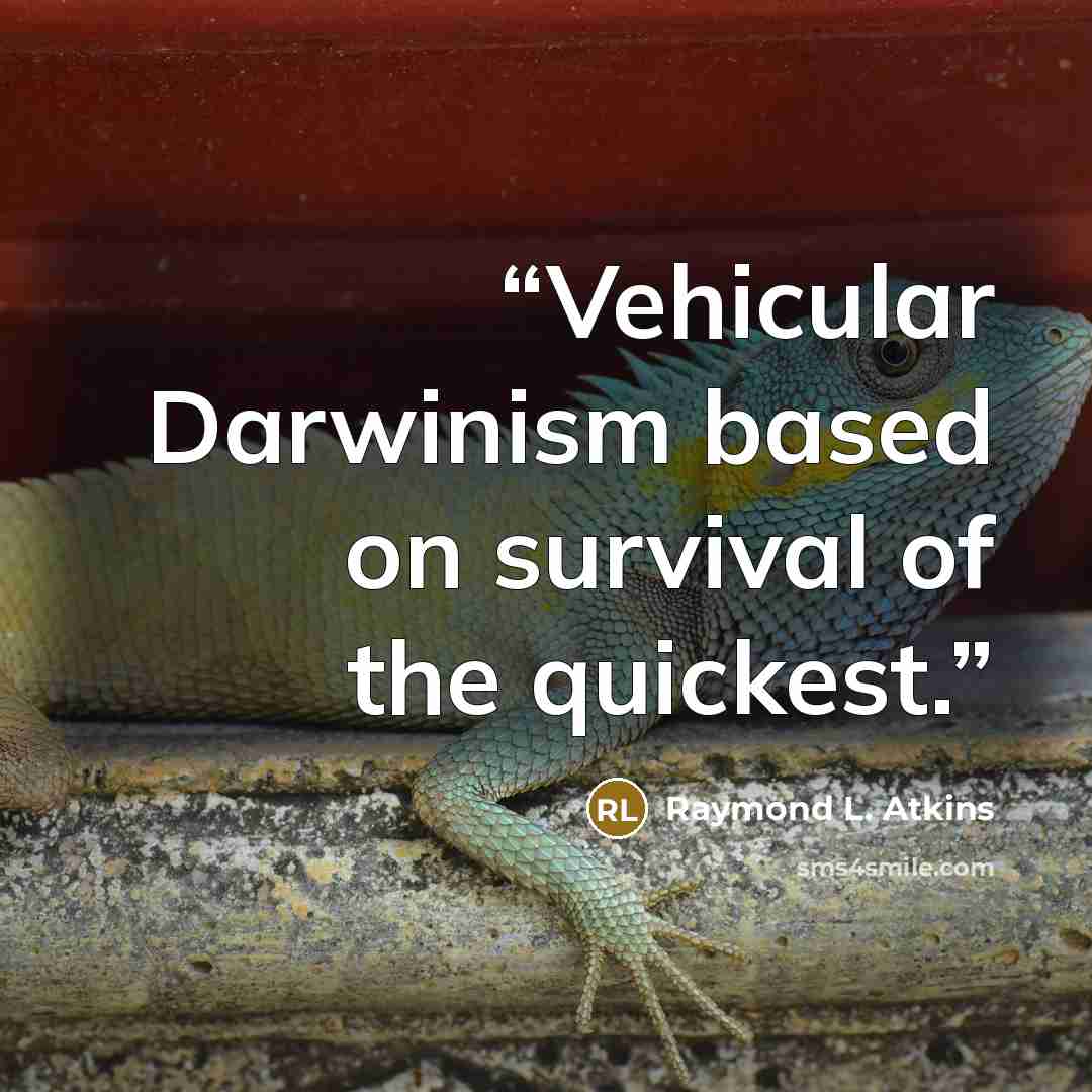 “Vehicular Darwinism based on survival of the quickest.” quote by Raymond L. Atkins