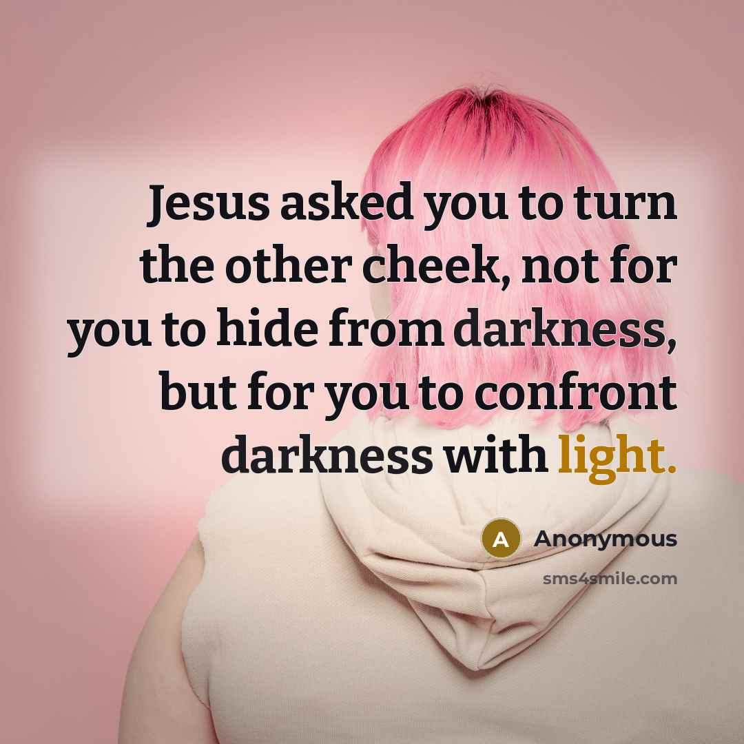 “Jesus asked you to turn the other cheek, not for you to hide from darkness, but for you to confront darkness with light.” quote by Anonymous