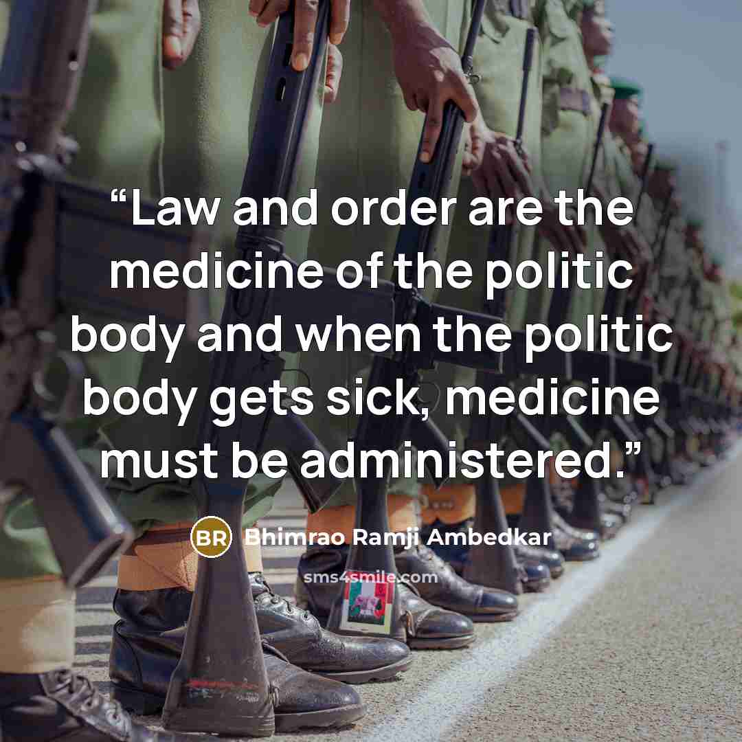 “Law and order are the medicine of the politic body and when the politic body gets sick, medicine must be administered.” quote by Bhimrao Ramji Ambedkar