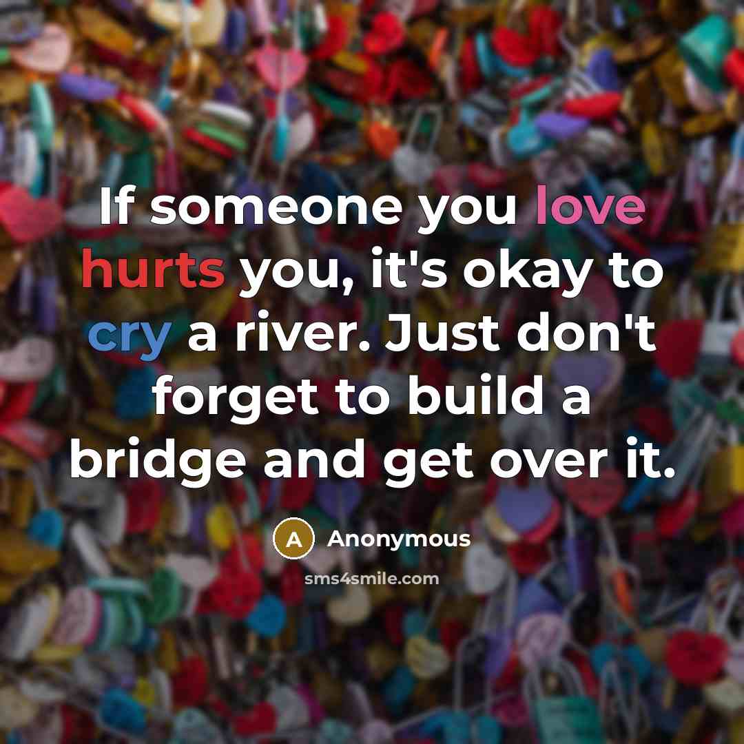 “If someone you love hurts you, it's okay to cry a river. Just don't forget to build a bridge and get over it.” quote by Anonymous
