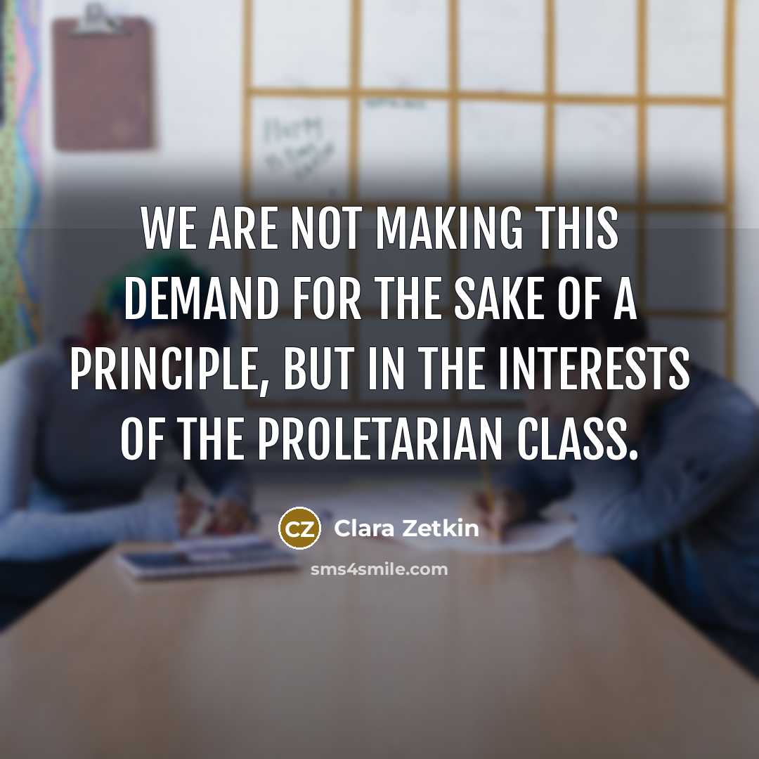 “We are not making this demand for the sake of a principle, but in the interests of the proletarian class.” quote by Clara Zetkin