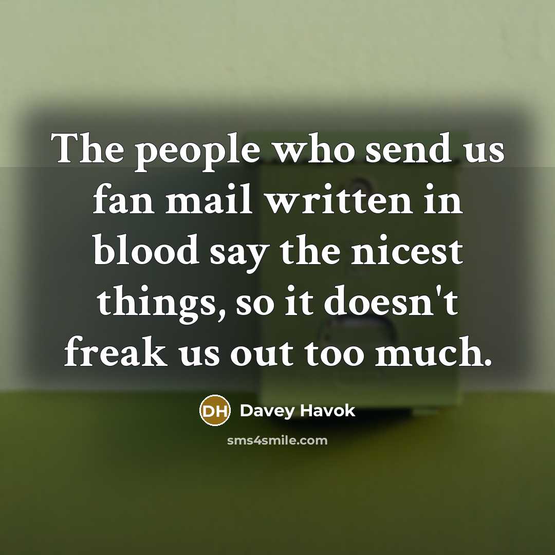 “The people who send us fan mail written in blood say the nicest things, so it doesn't freak us out too much.” quote by Davey Havok