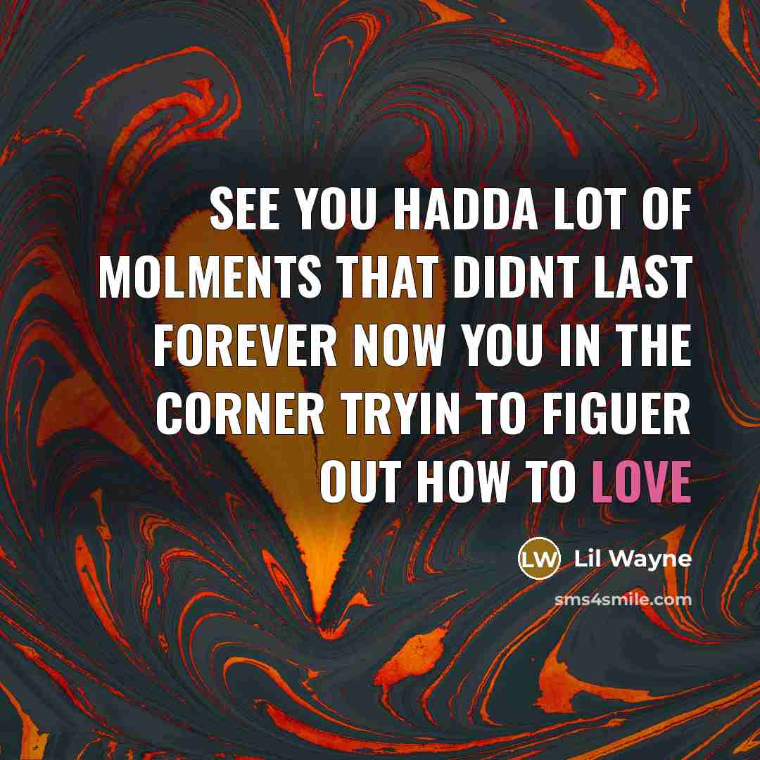 “See you hadda lot of molments that didnt last forever now you in the corner tryin to figuer out how to love” quote by Lil Wayne