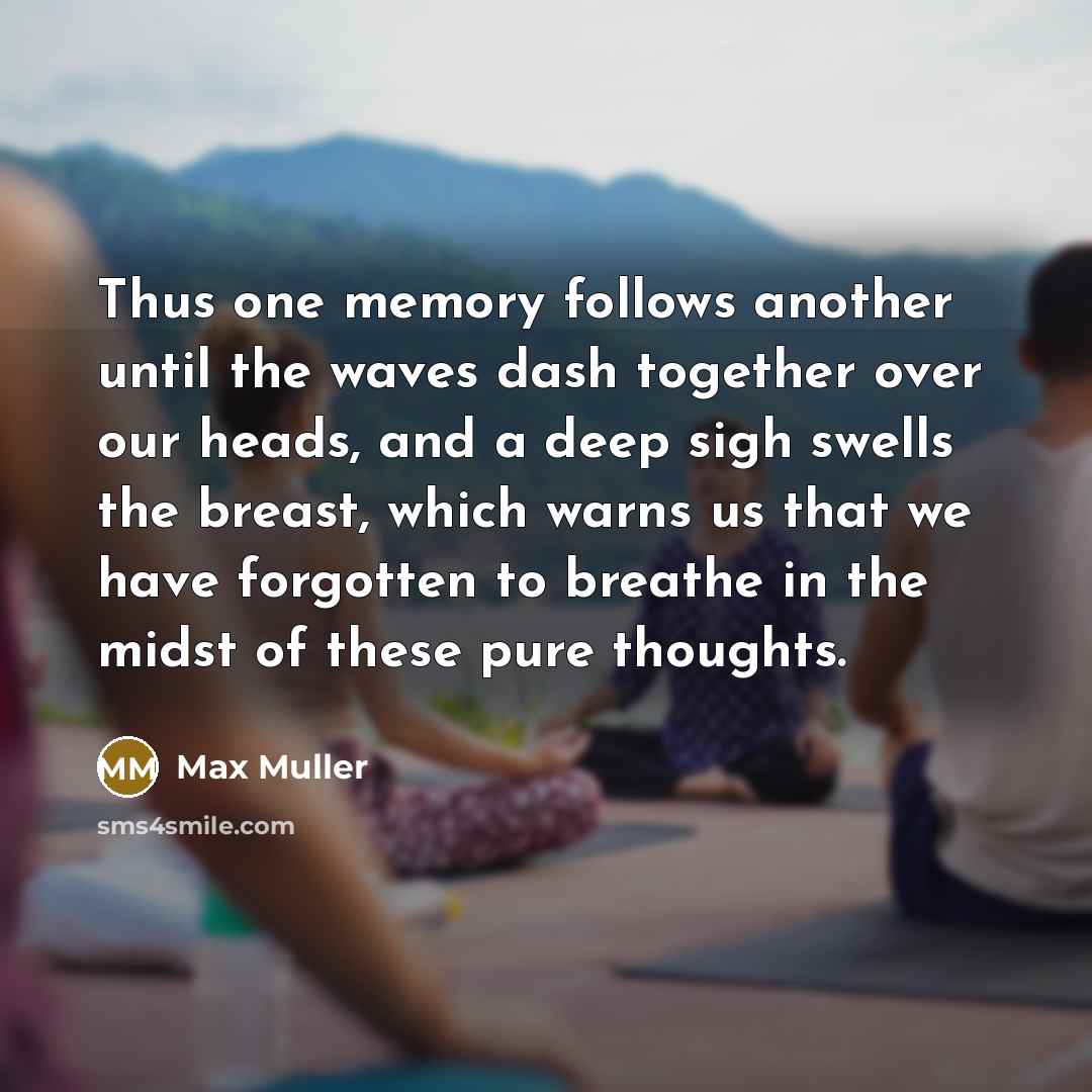 “Thus one memory follows another until the waves dash together over our heads, and a deep sigh swells the breast, which warns us that we have forgotten to breathe in the midst of these pure thoughts.” quote by Max Muller