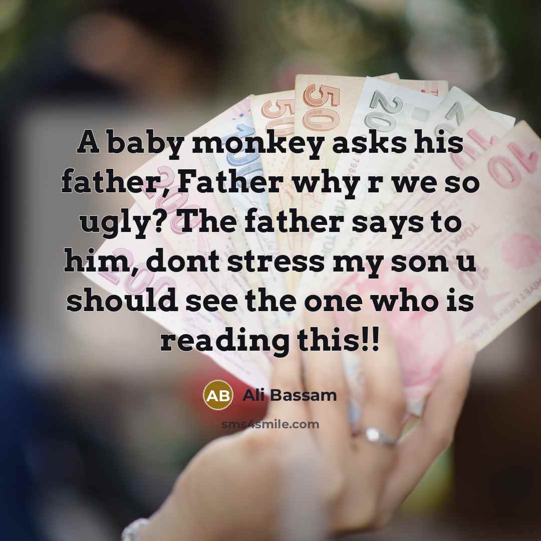 “A baby monkey asks his father, Father why r we so ugly? The father says to him, dont stress my son u should see the one who is reading this!!” quote by Ali Bassam