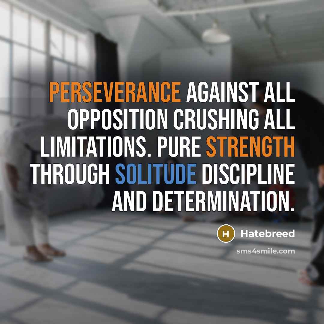 “Perseverance against all opposition crushing all limitations. Pure strength through solitude discipline and determination.” quote by Hatebreed