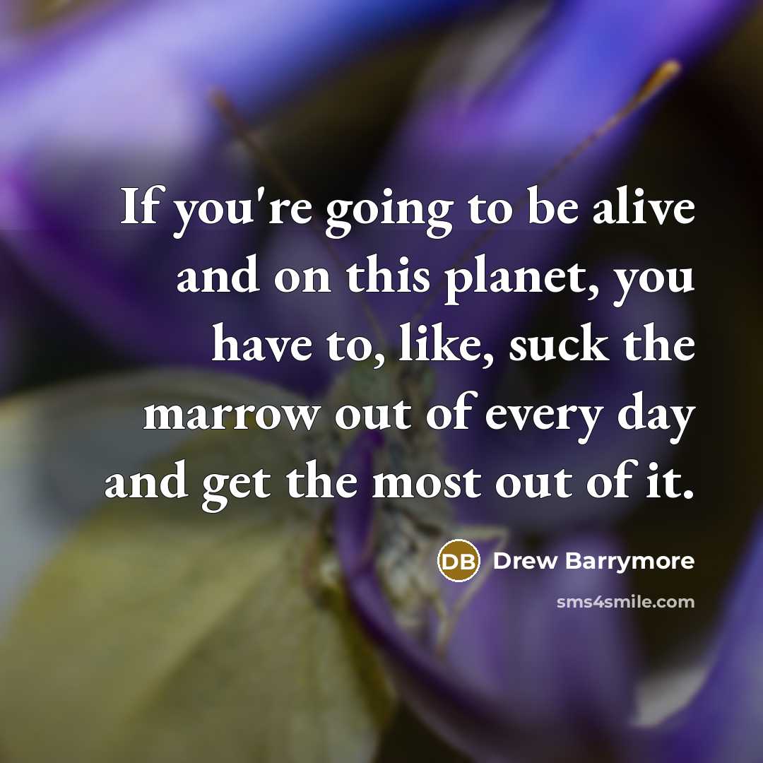 “If you're going to be alive and on this planet, you have to, like, suck the marrow out of every day and get the most out of it.” quote by Drew Barrymore