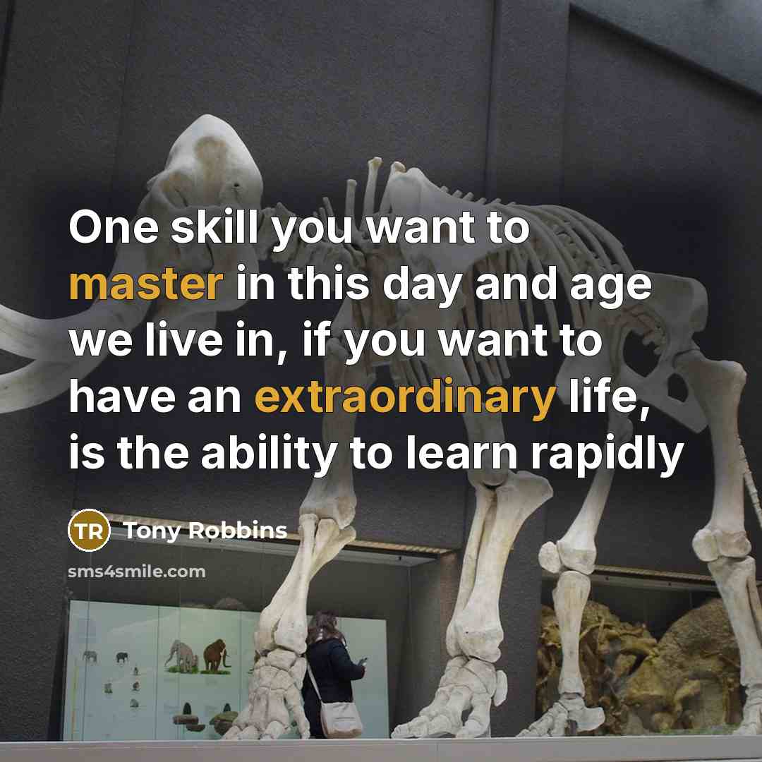 “One skill you want to master in this day and age we live in, if you want to have an extraordinary life, is the ability to learn rapidly” quote by Tony Robbins