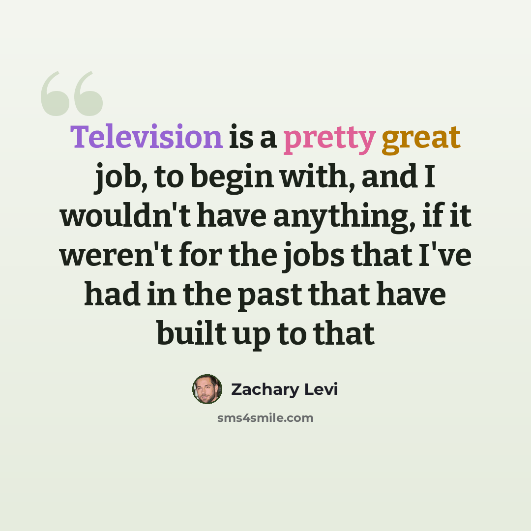 “Television is a pretty great job, to begin with, and I wouldn't have anything, if it weren't for the jobs that I've had in the past that have built up to that” quote by Zachary Levi