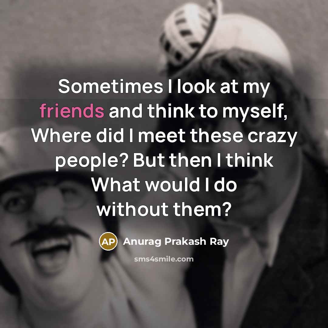 “Sometimes I look at my friends and think to myself, Where did I meet these crazy people? But then I think What would I do without them?” quote by Anurag Prakash Ray