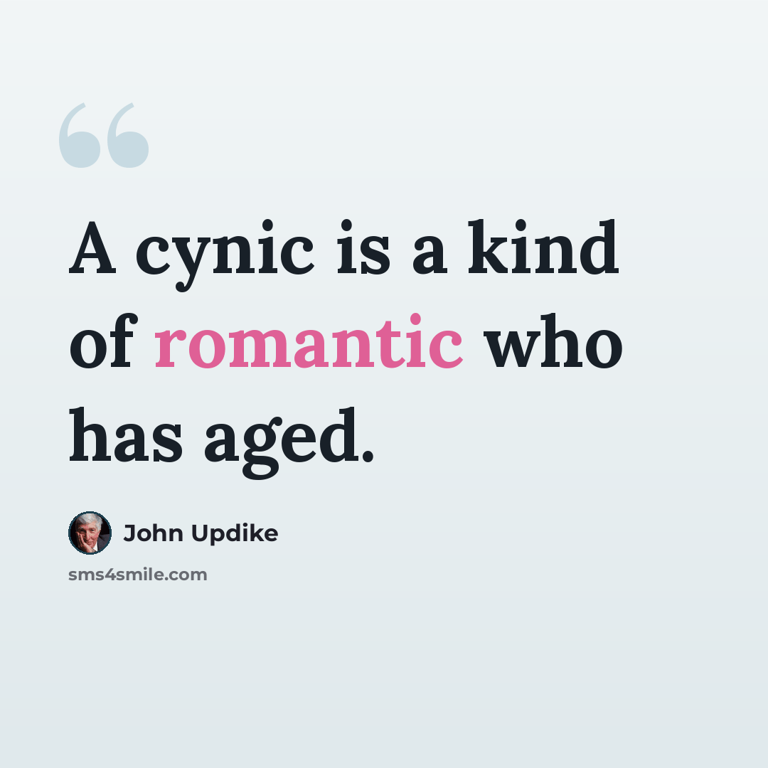 “A cynic is a kind of romantic who has aged.” quote by John Updike