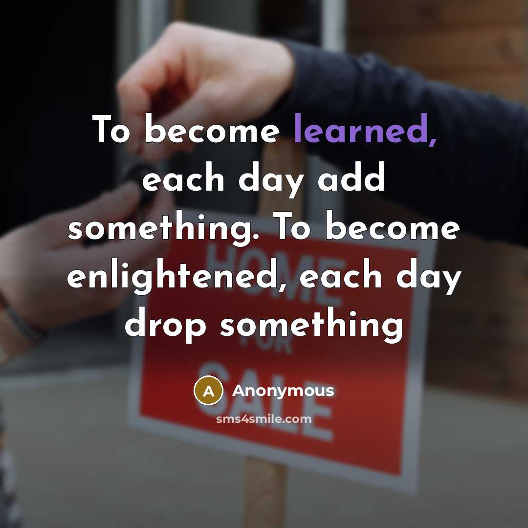 “To become learned, each day add something. To become enlightened, each day drop something” quote by Anonymous