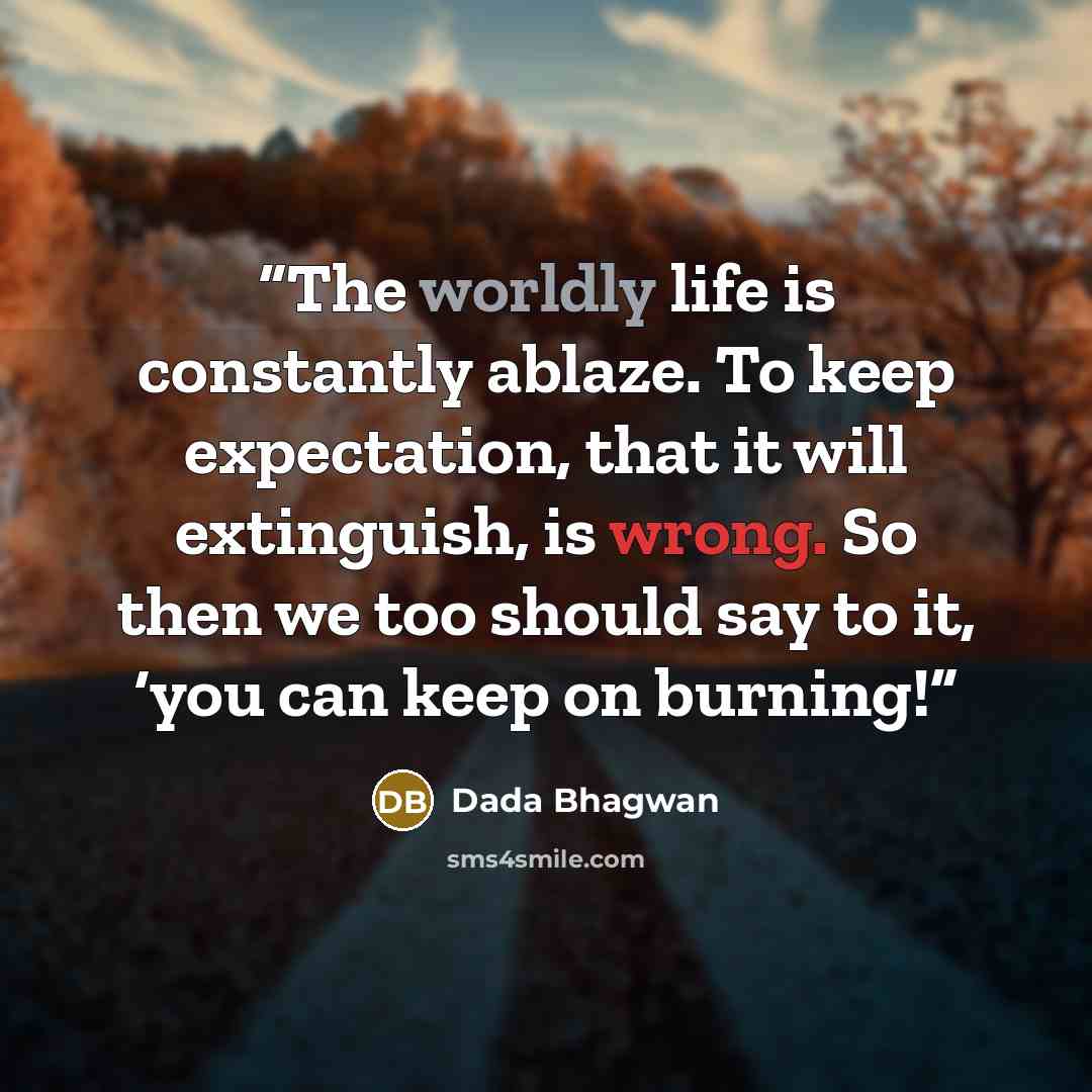 “The worldly life is constantly ablaze. To keep expectation, that it will extinguish, is wrong. So then we too should say to it, ‘you can keep on burning!” quote by Dada Bhagwan