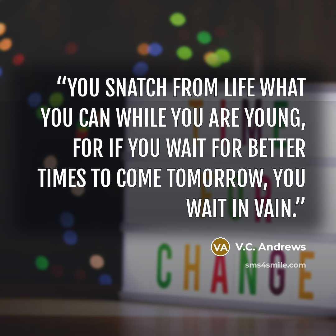 “You snatch from life what you can while you are young, for if you wait for better times to come tomorrow, you wait in vain.” quote by V.C. Andrews