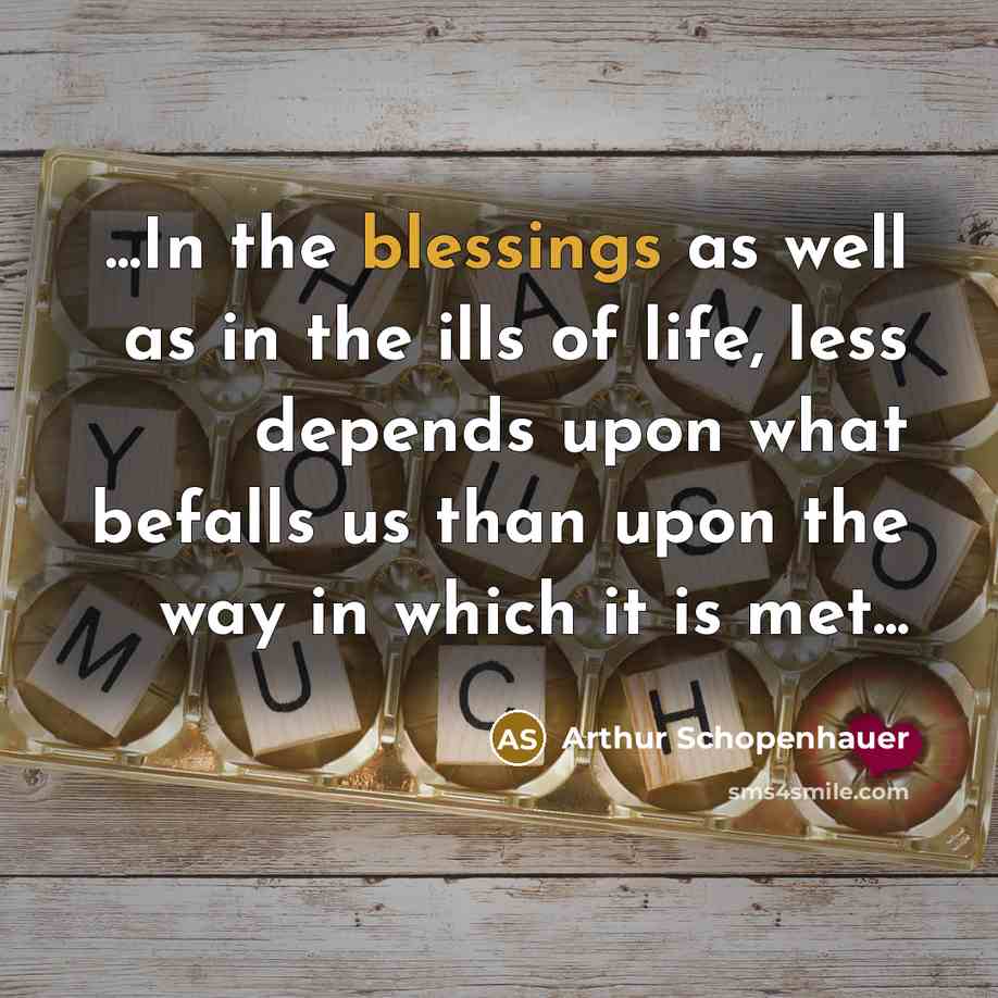 “...In the blessings as well as in the ills of life, less depends upon what befalls us than upon the way in which it is met...” quote by Arthur Schopenhauer