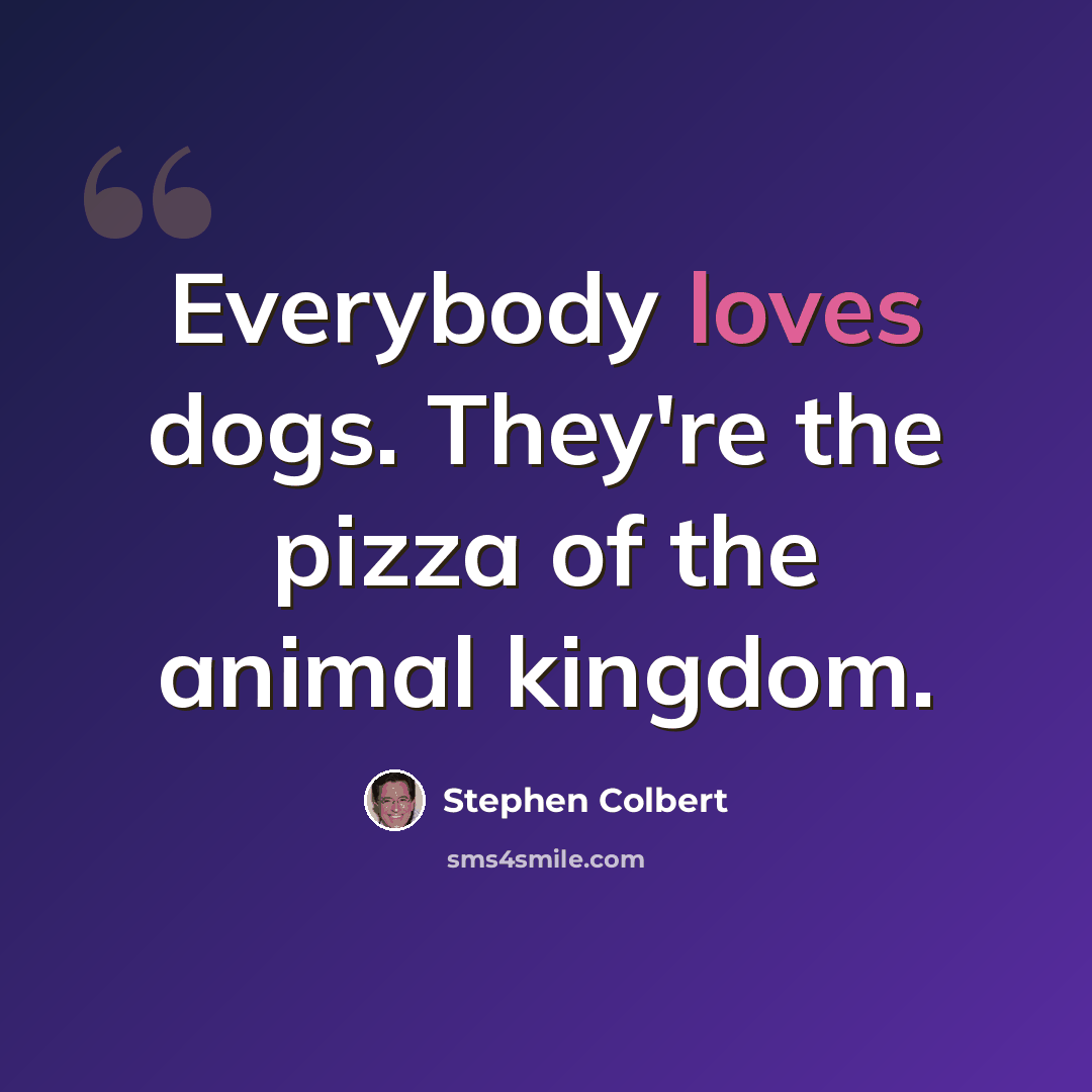 “Everybody loves dogs. They're the pizza of the animal kingdom.” quote by Stephen Colbert