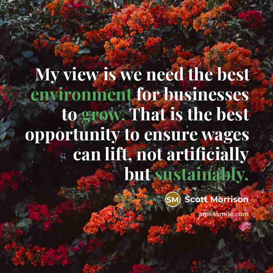 “My view is we need the best environment for businesses to grow. That is the best opportunity to ensure wages can lift, not artificially but sustainably.” quote by Scott Morrison