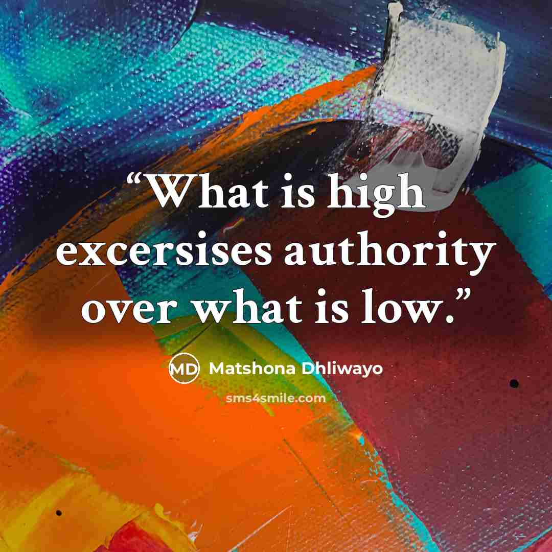 “What is high excersises authority over what is low.” quote by Matshona Dhliwayo