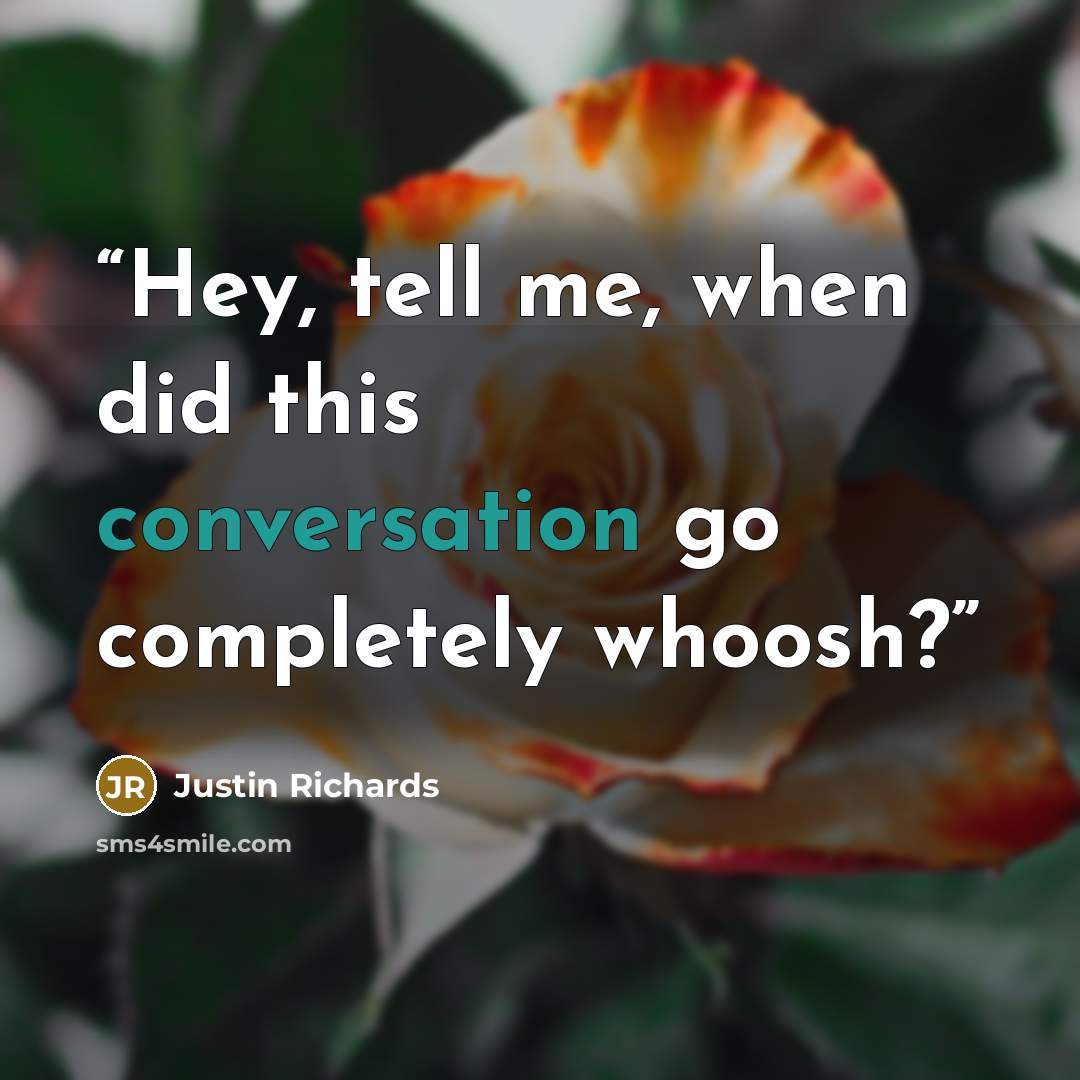 “Hey, tell me, when did this conversation go completely whoosh?” quote by Justin Richards