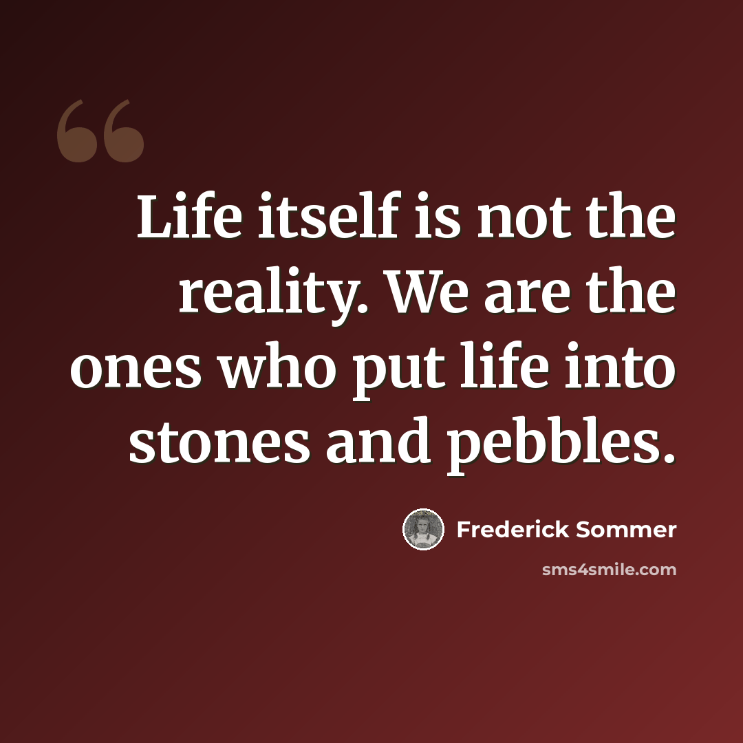 “Life itself is not the reality. We are the ones who put life into stones and pebbles.” quote by Frederick Sommer