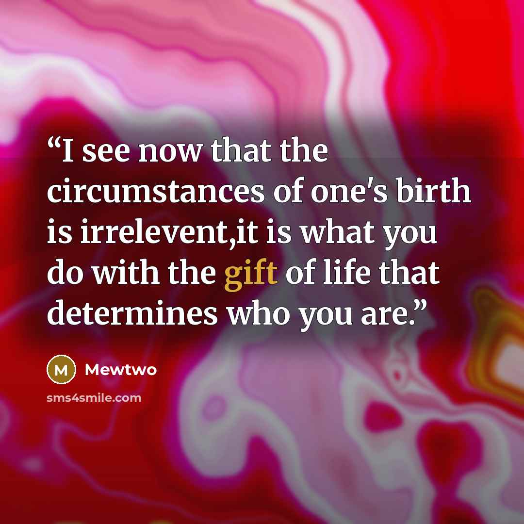 “I see now that the circumstances of one's birth is irrelevent,it is what you do with the gift of life that determines who you are.” quote by Mewtwo