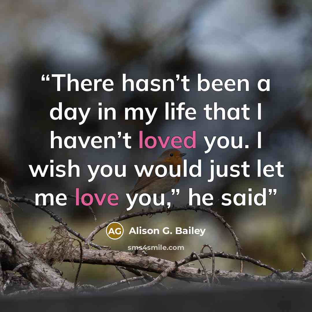 “There hasn’t been a day in my life that I haven’t loved you. I wish you would just let me love you,” he said” quote by Alison G. Bailey