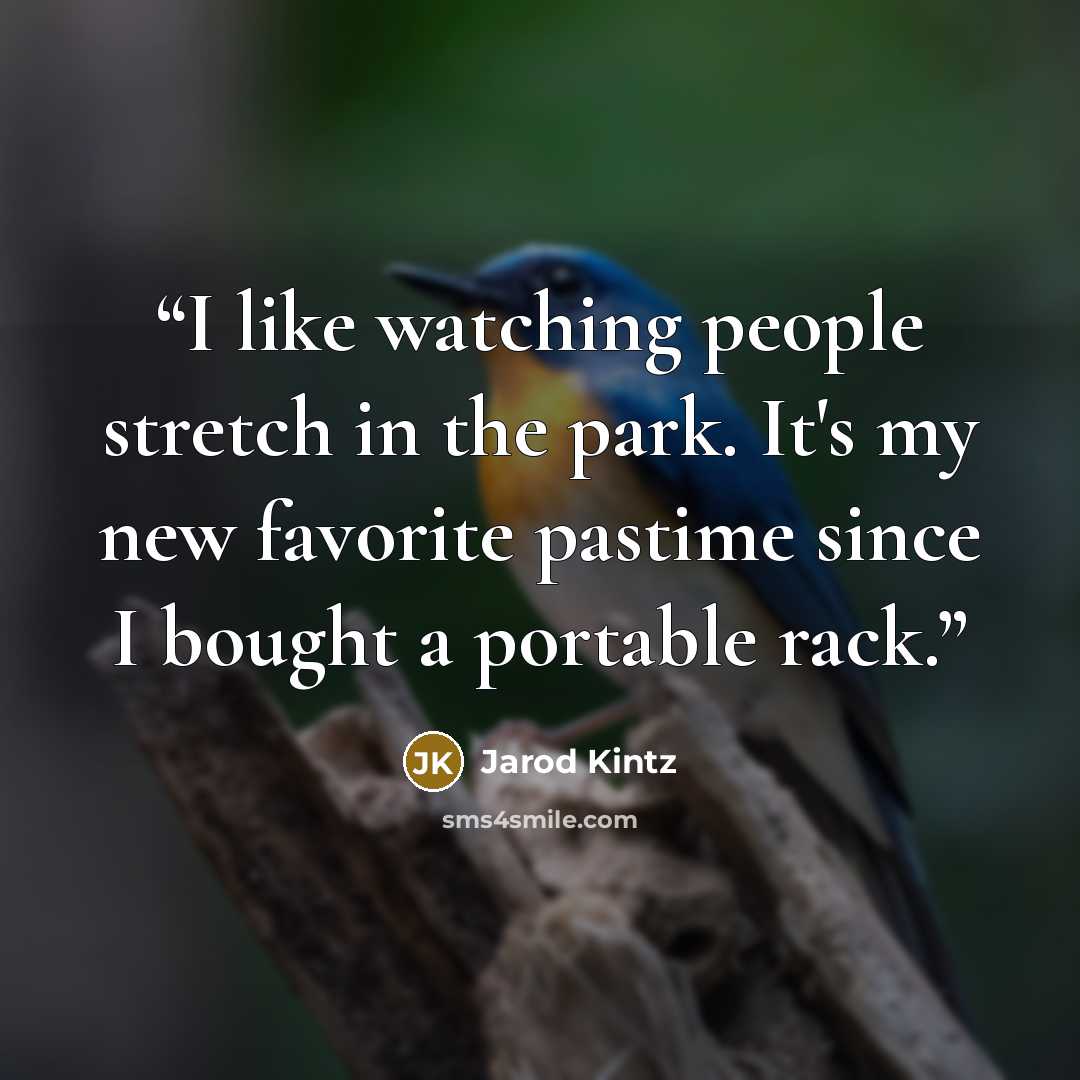 “I like watching people stretch in the park. It's my new favorite pastime since I bought a portable rack.” quote by Jarod Kintz