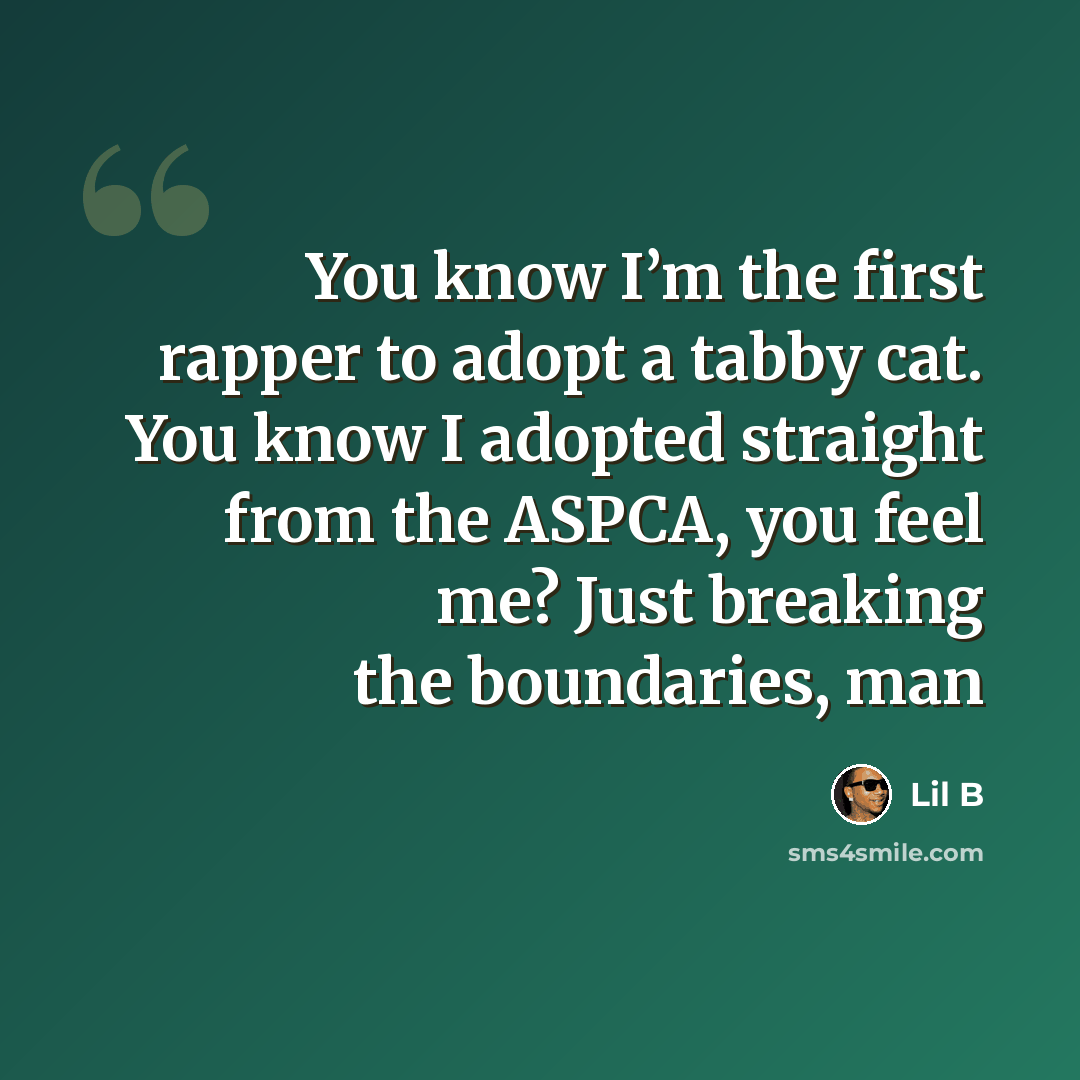 “You know I’m the first rapper to adopt a tabby cat. You know I adopted straight from the ASPCA, you feel me? Just breaking the boundaries, man” quote by Lil B
