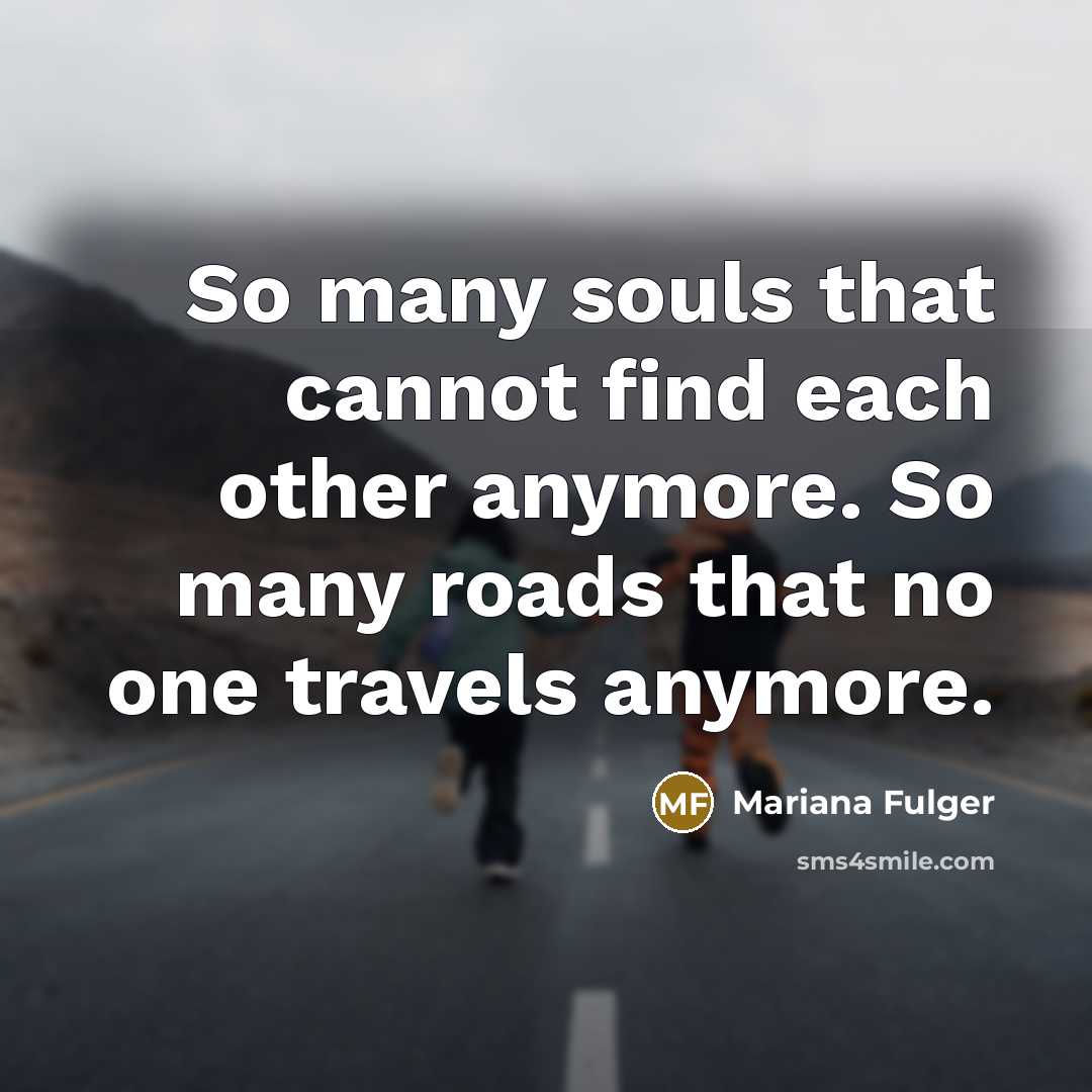 “So many souls that cannot find each other anymore. So many roads that no one travels anymore.” quote by Mariana Fulger