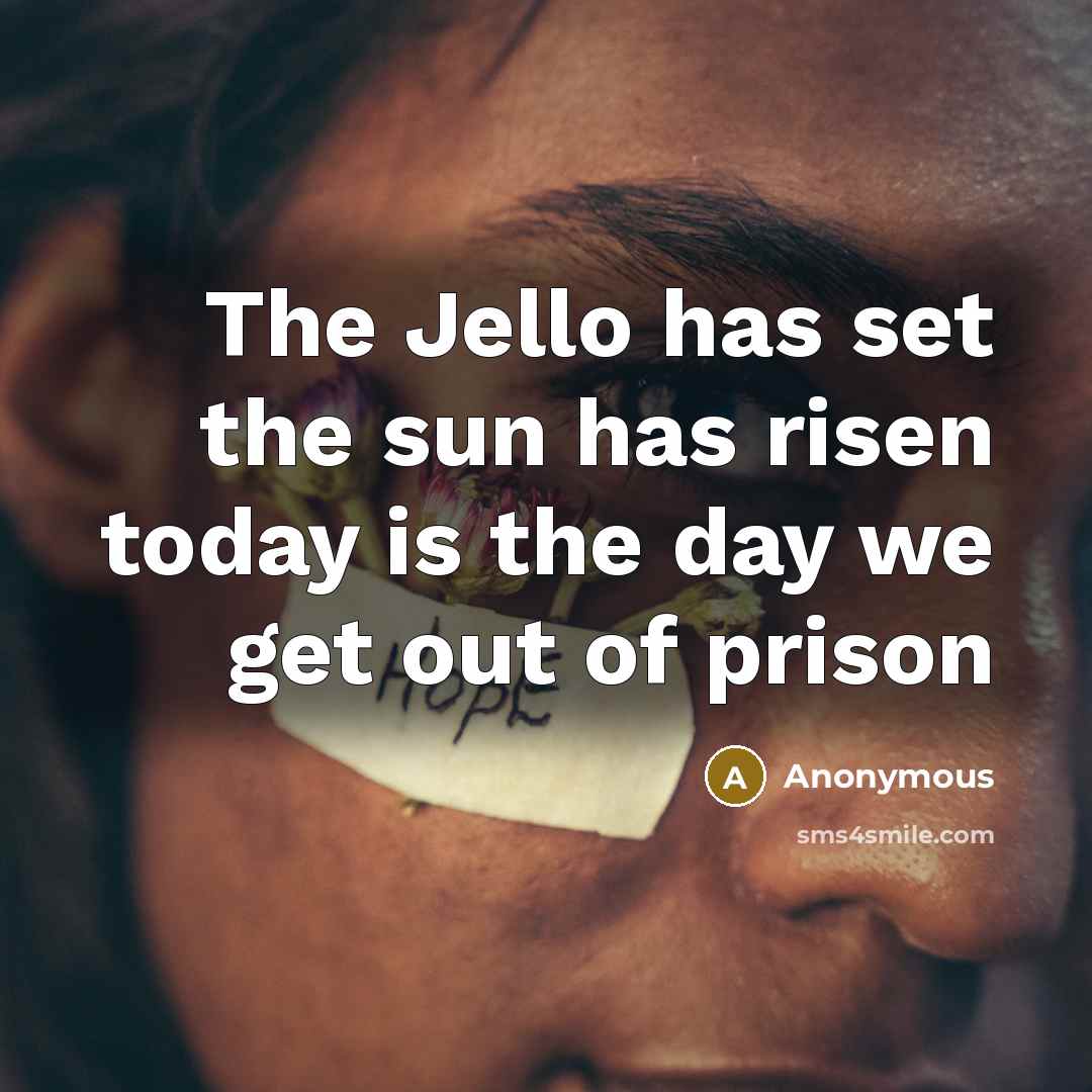 “The Jello has set the sun has risen today is the day we get out of prison” quote by Anonymous