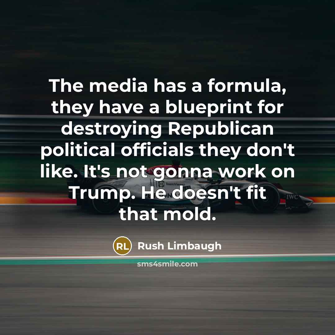 “The media has a formula, they have a blueprint for destroying Republican political officials they don't like. It's not gonna work on Trump. He doesn't fit that mold.” quote by Rush Limbaugh