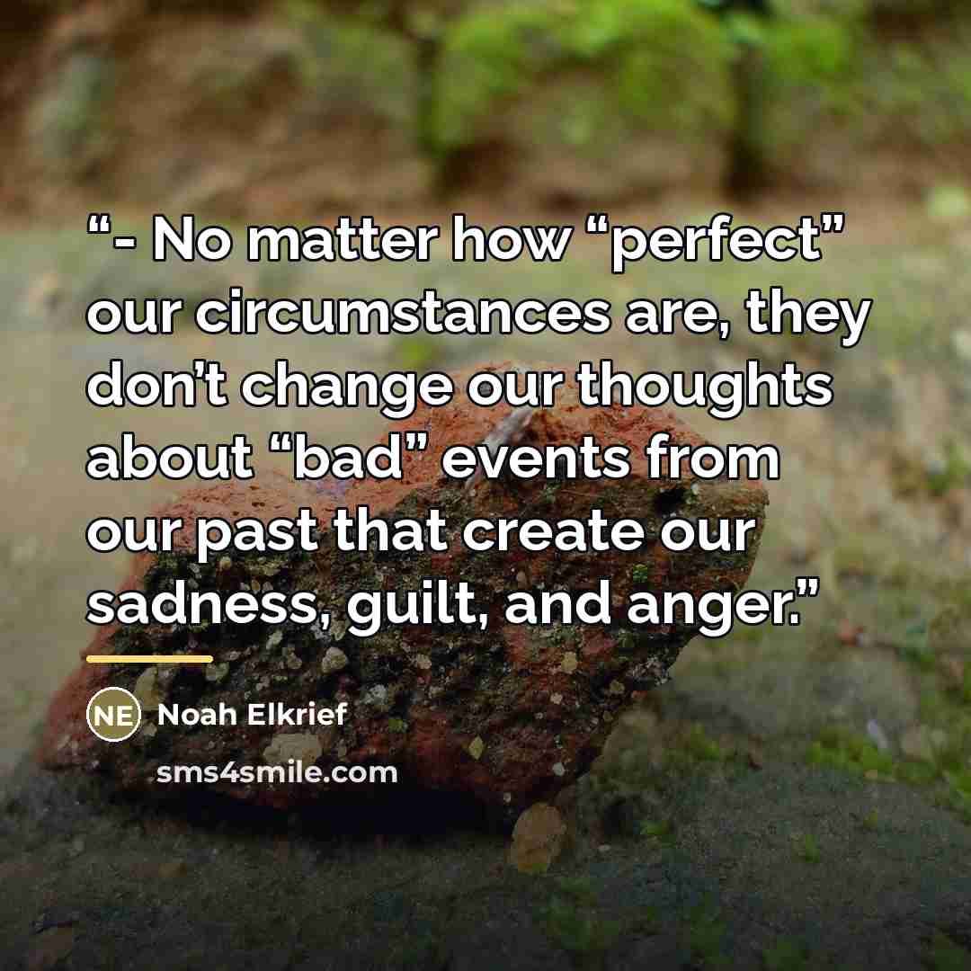 “- No matter how “perfect” our circumstances are, they don’t change our thoughts about “bad” events from our past that create our sadness, guilt, and anger.” quote by Noah Elkrief