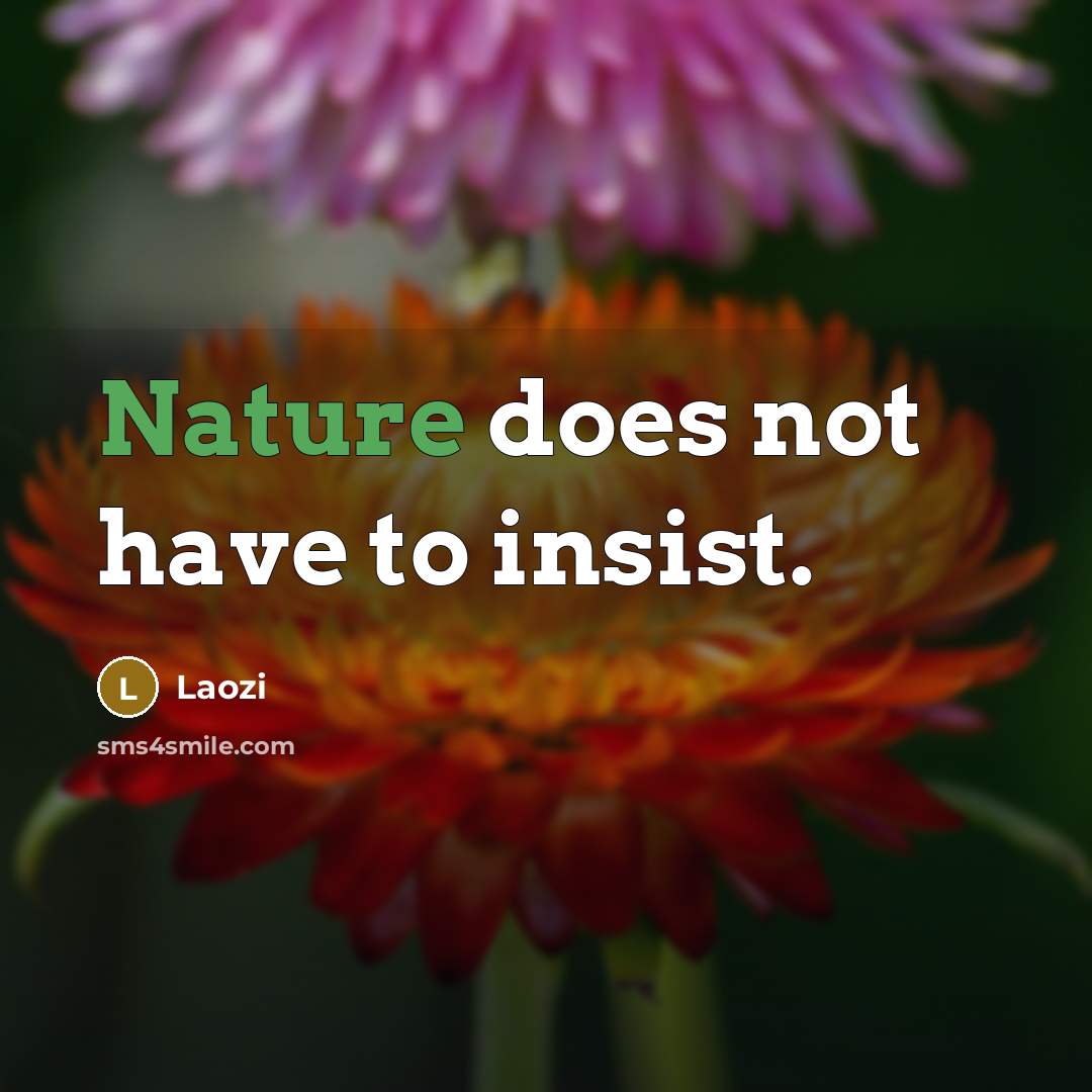 “Nature does not have to insist.” quote by Laozi