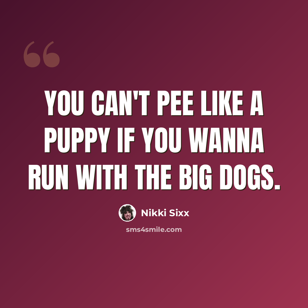 “You can't pee like a puppy if you wanna run with the big dogs.” quote by Nikki Sixx