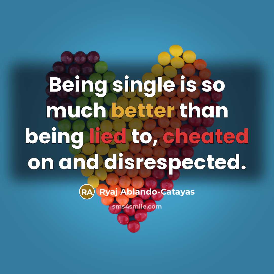 “Being single is so much better than being lied to, cheated on and disrespected.” quote by Ryaj Ablando-Catayas