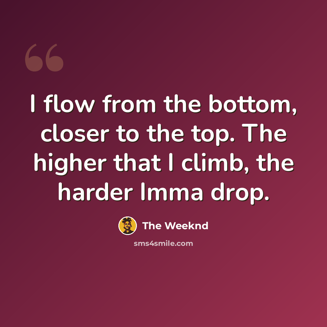 “I flow from the bottom, closer to the top. The higher that I climb, the harder Imma drop.” quote by The Weeknd