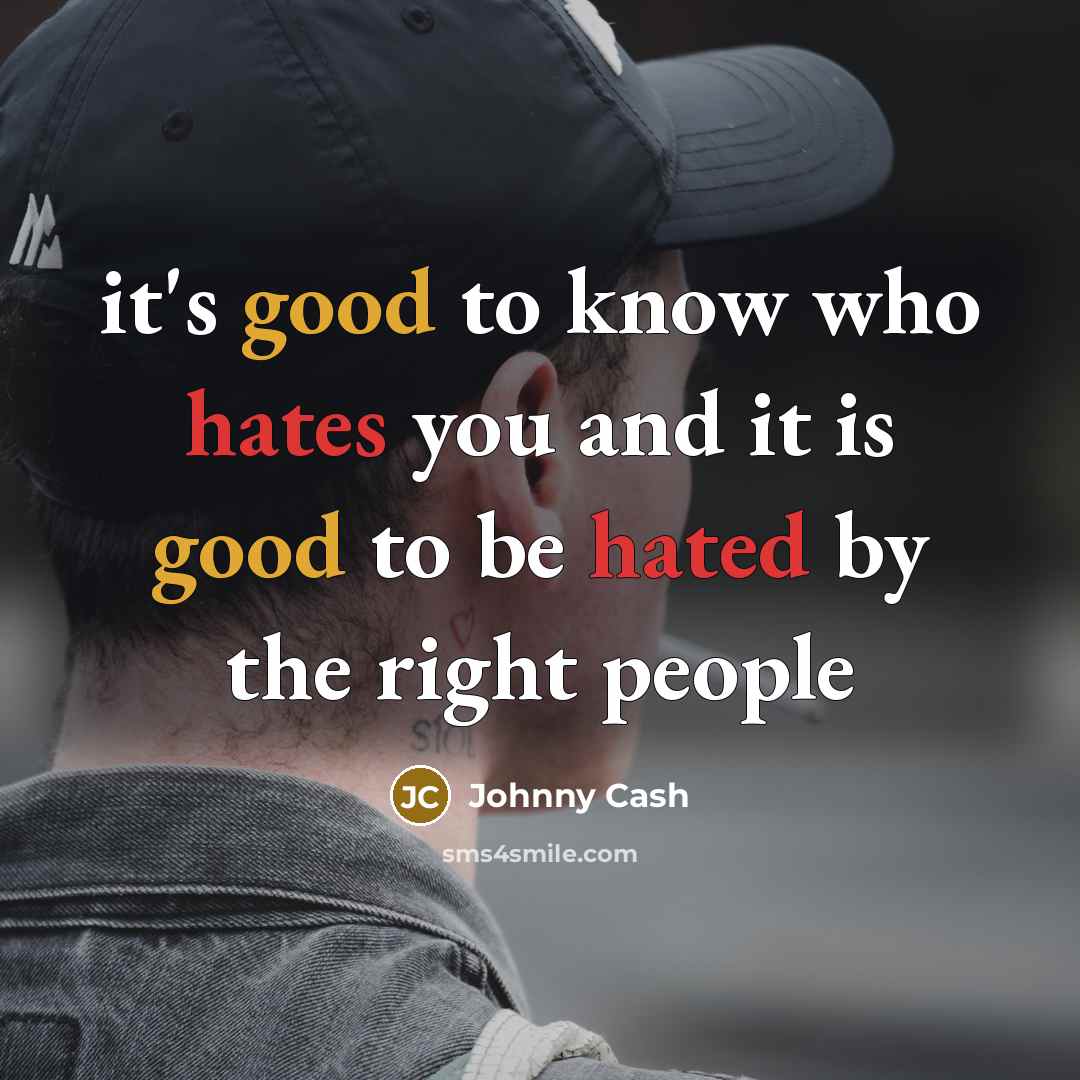 “it's good to know who hates you and it is good to be hated by the right people” quote by Johnny Cash