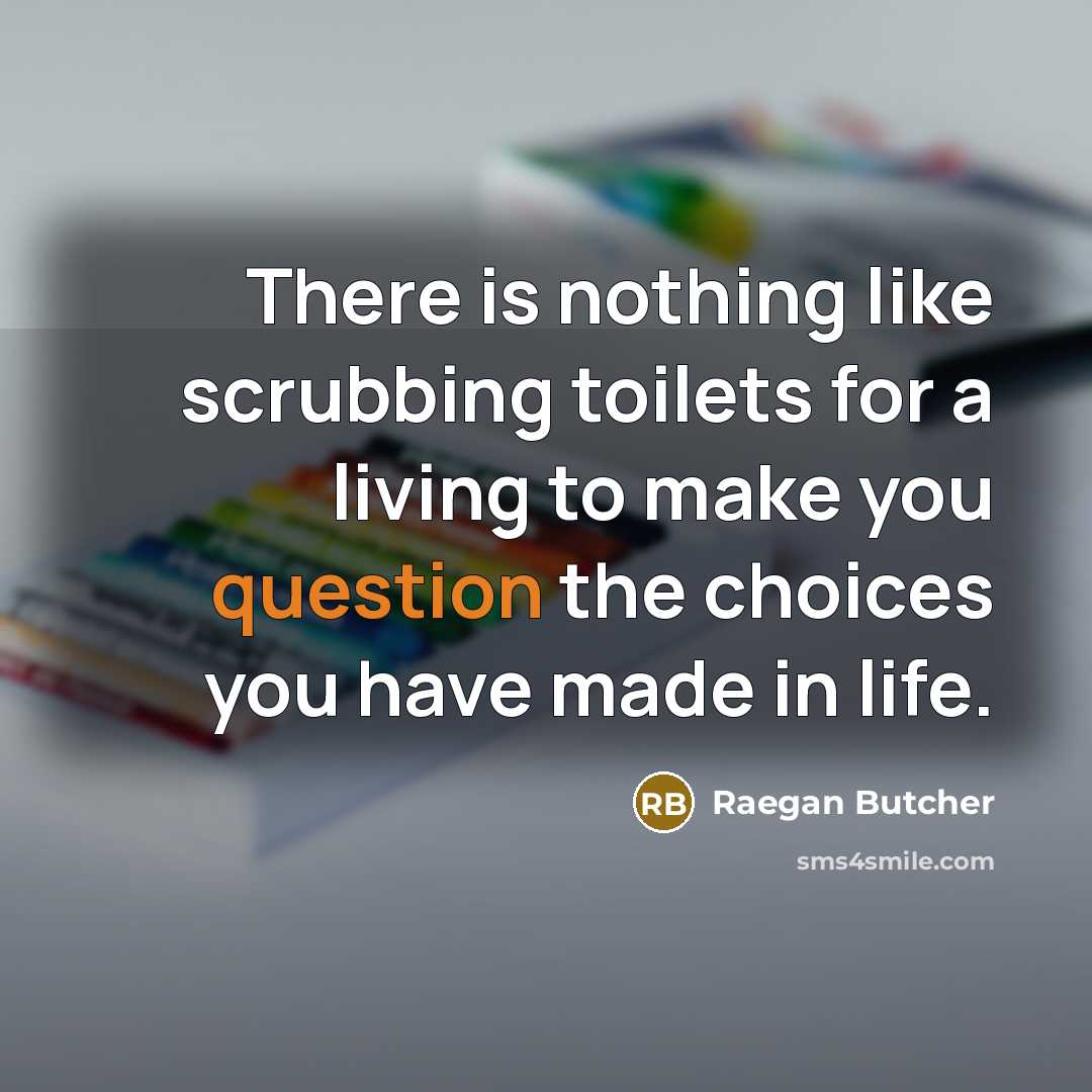 “There is nothing like scrubbing toilets for a living to make you question the choices you have made in life.” quote by Raegan Butcher